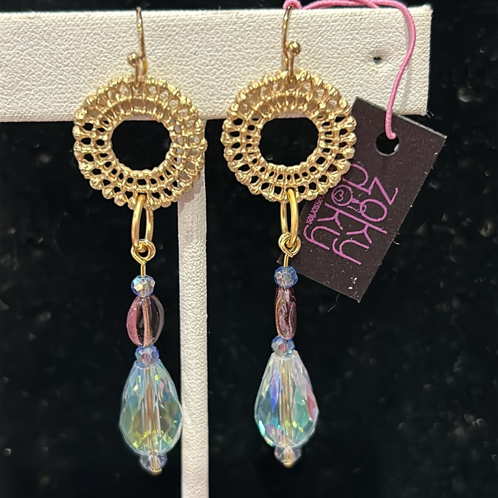 Swarovski Light Blue Iridescent & Amethyst Crystal Drop Earrings-Boutique